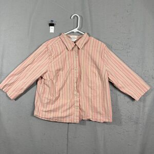 CJ Banks Womens Button Up Peach Striped Shirt Collar Stretch Plus Size 1X